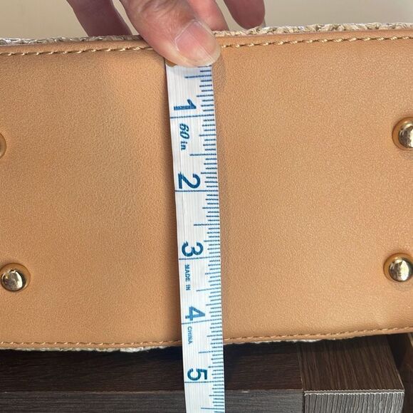 Be Dazzled Womens 2-Way Two-Tone Round Bamboo Handle Straw Satchel Bag NWT - Picture 9 of 9